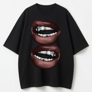 LIPS DOWN SHOULDER OVERSIZE TEE